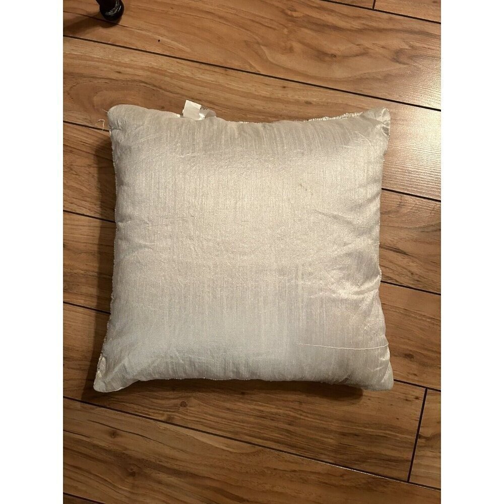 Christmas Beaded Silver Snowflake Throw Pillow Decor 14" Holiday - Picture 3 of 4